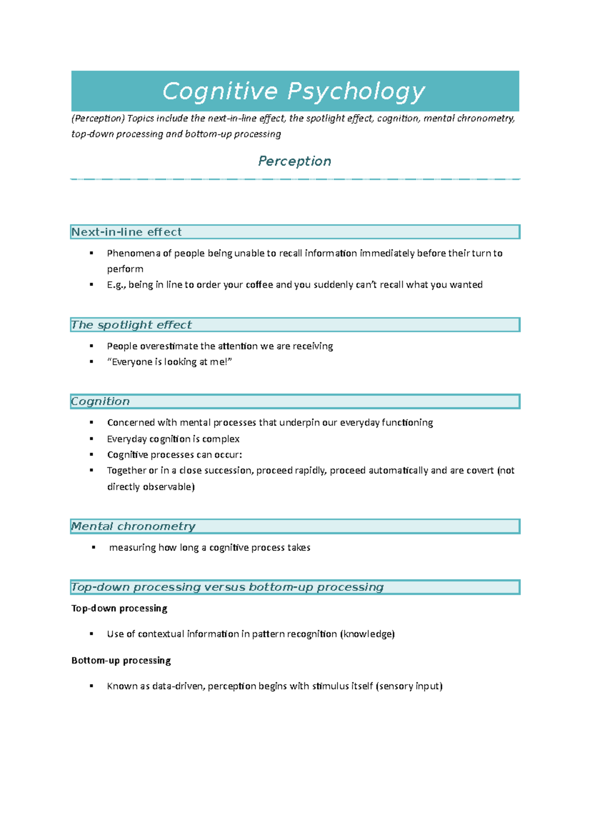 cognitive psychology term paper topics