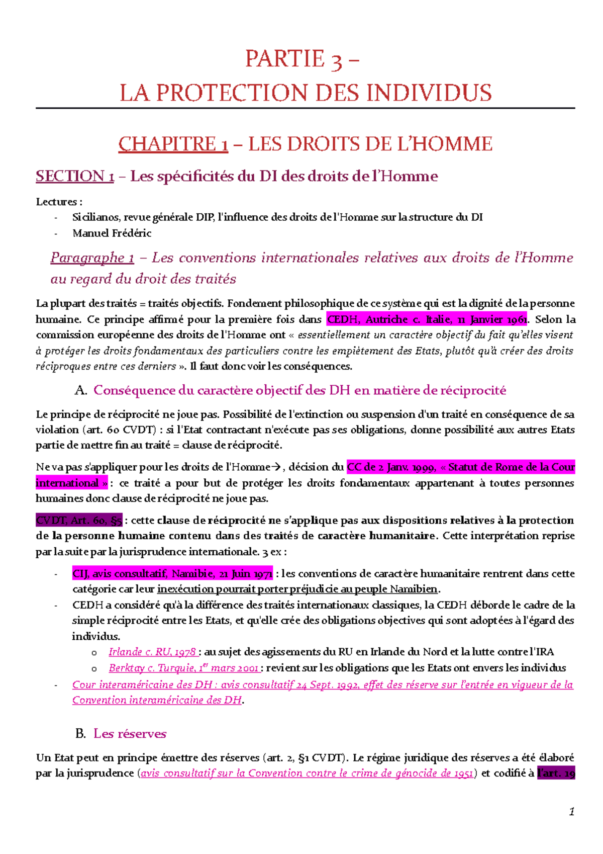 Droit International Public - PARTIE 3 – LA PROTECTION DES INDIVIDUS ...