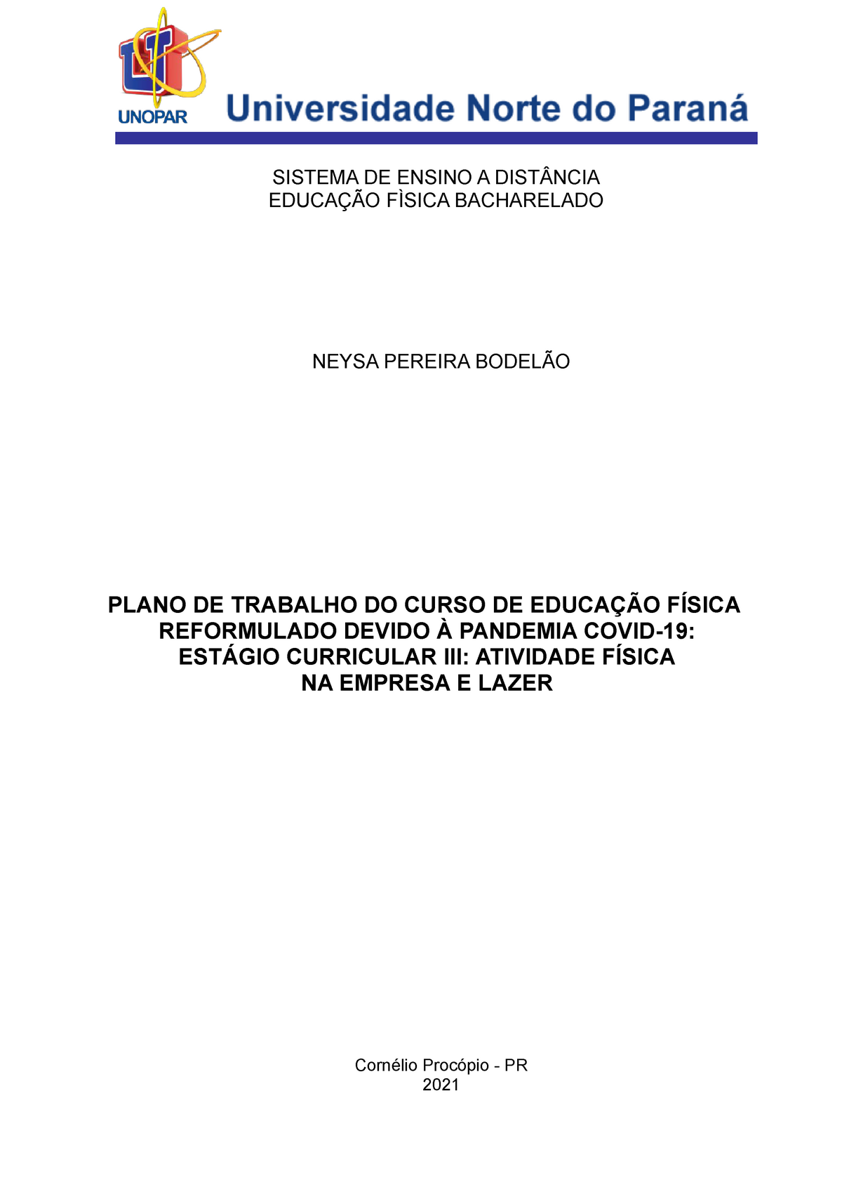 ATIVIDADES DE EDUCAÇÃO FISICA - Estágios Vivenciais
