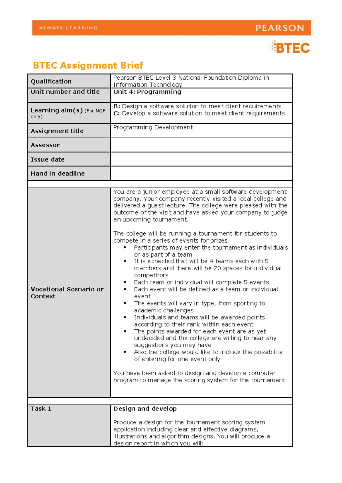 Unit 4 - Authorised Assignment Brief For Learning Aims B And C ...