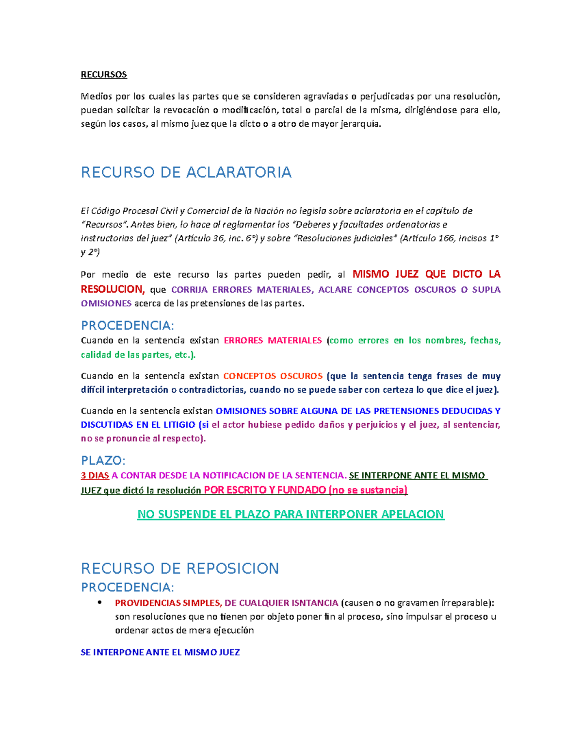 RECURSOS PROCESALES, RESUMEN - ####### RECURSOS Medios Por Los Cuales ...