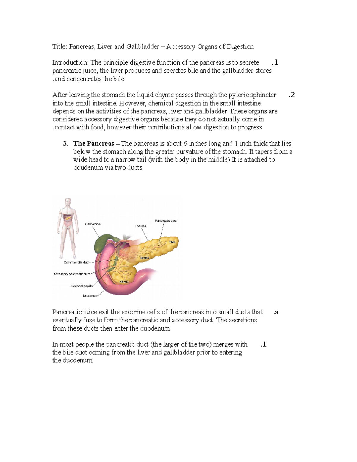Accessory Organs of Digestion Title Pancreas, Liver and Gallbladder