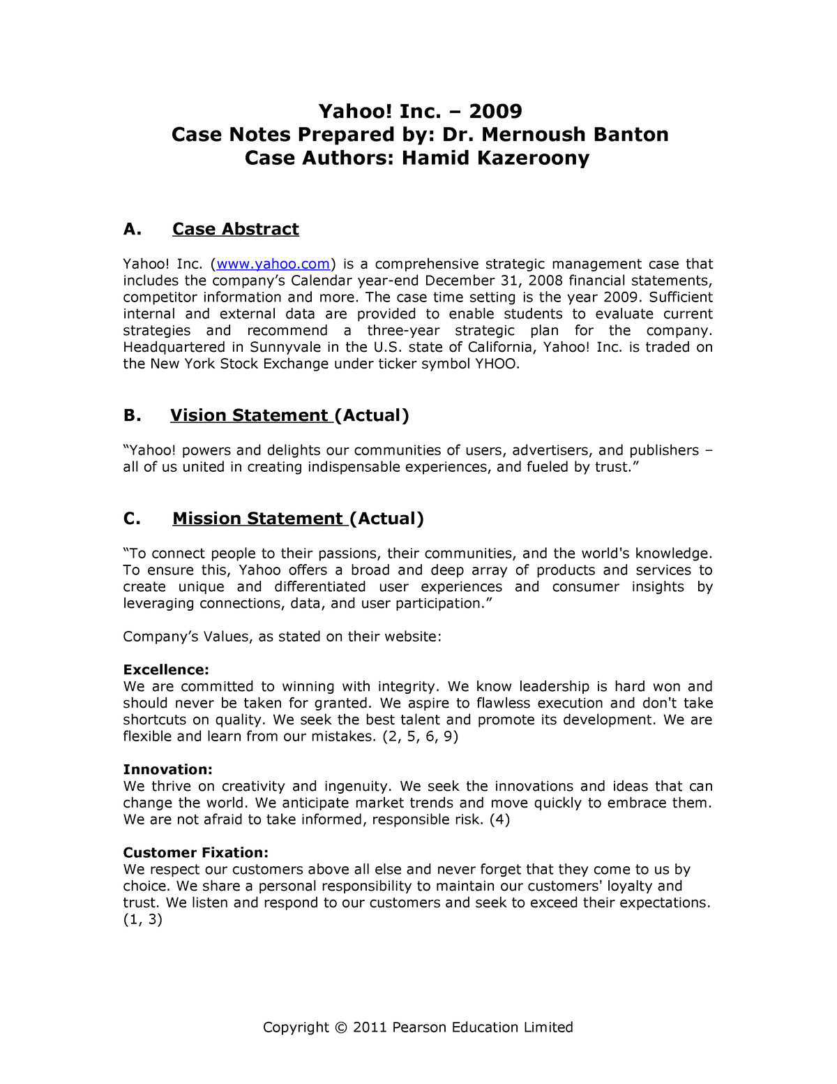 yahoo inc 2009 case study analysis