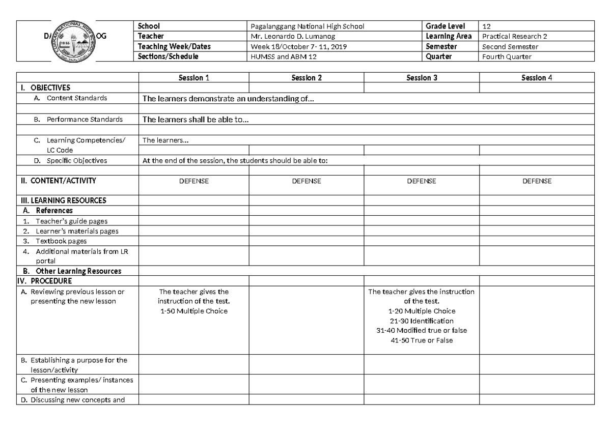 Daily lesson log for practical research 2 qualitative research for ...