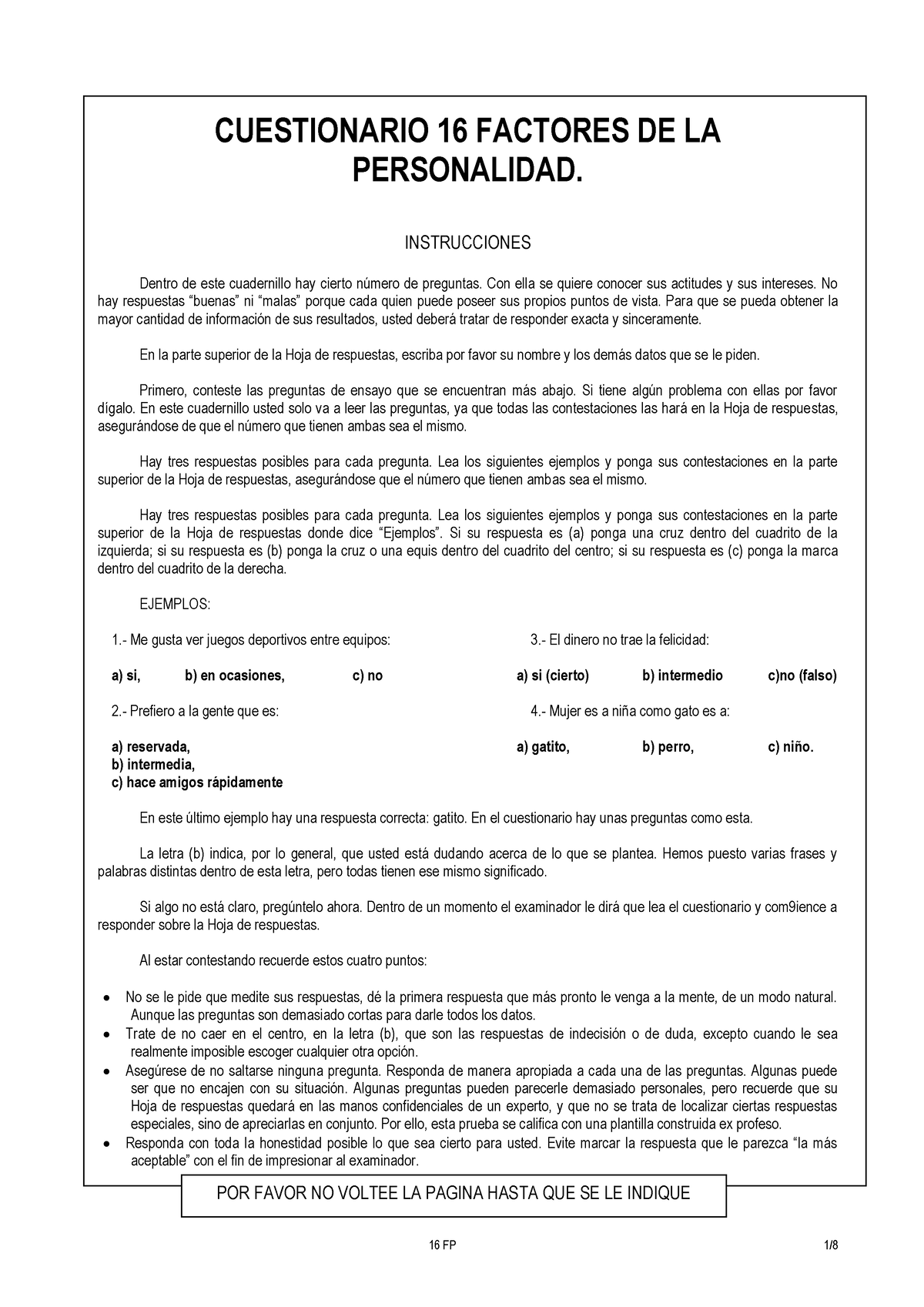 Cuestionario 16 PF - CUESTIONARIO 16 FACTORES DE LA PERSONALIDAD ...