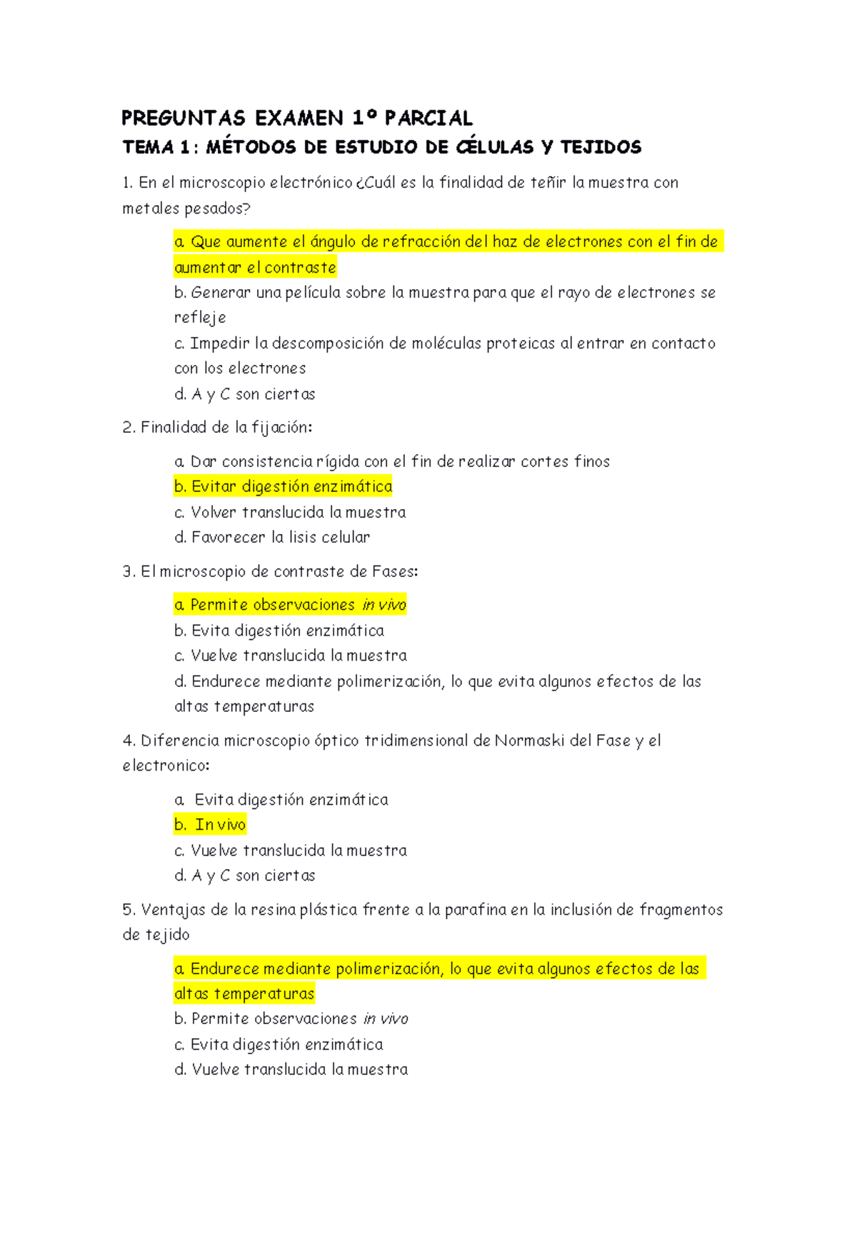 Primer Parcial Biología Con Soluciones - PREGUNTAS EXAMEN 1º PARCIAL ...