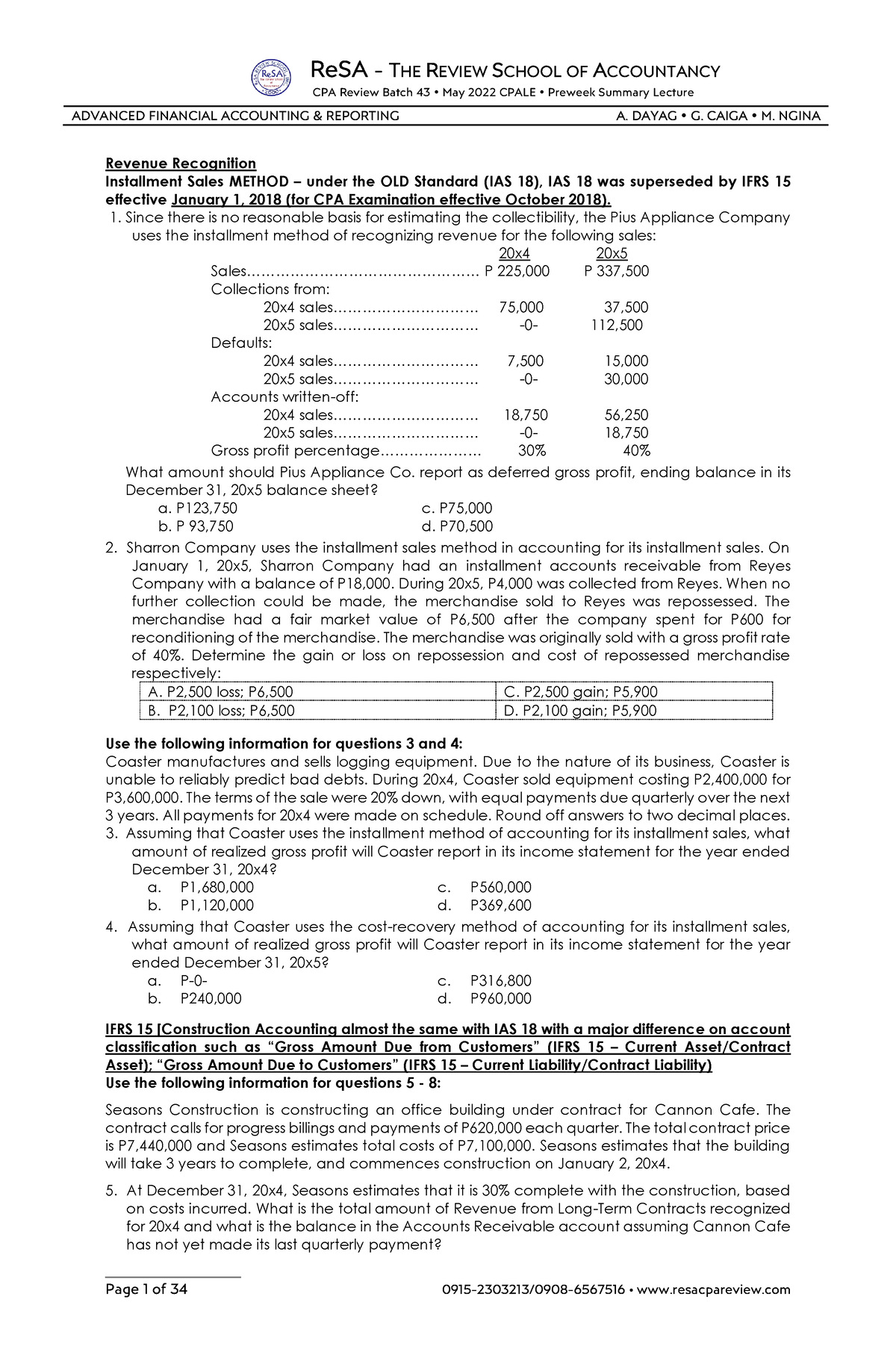 AFAR Preweek 1 (B43) - Walaa - ReSA - THE REVIEW SCHOOL OF ACCOUNTANCY ...