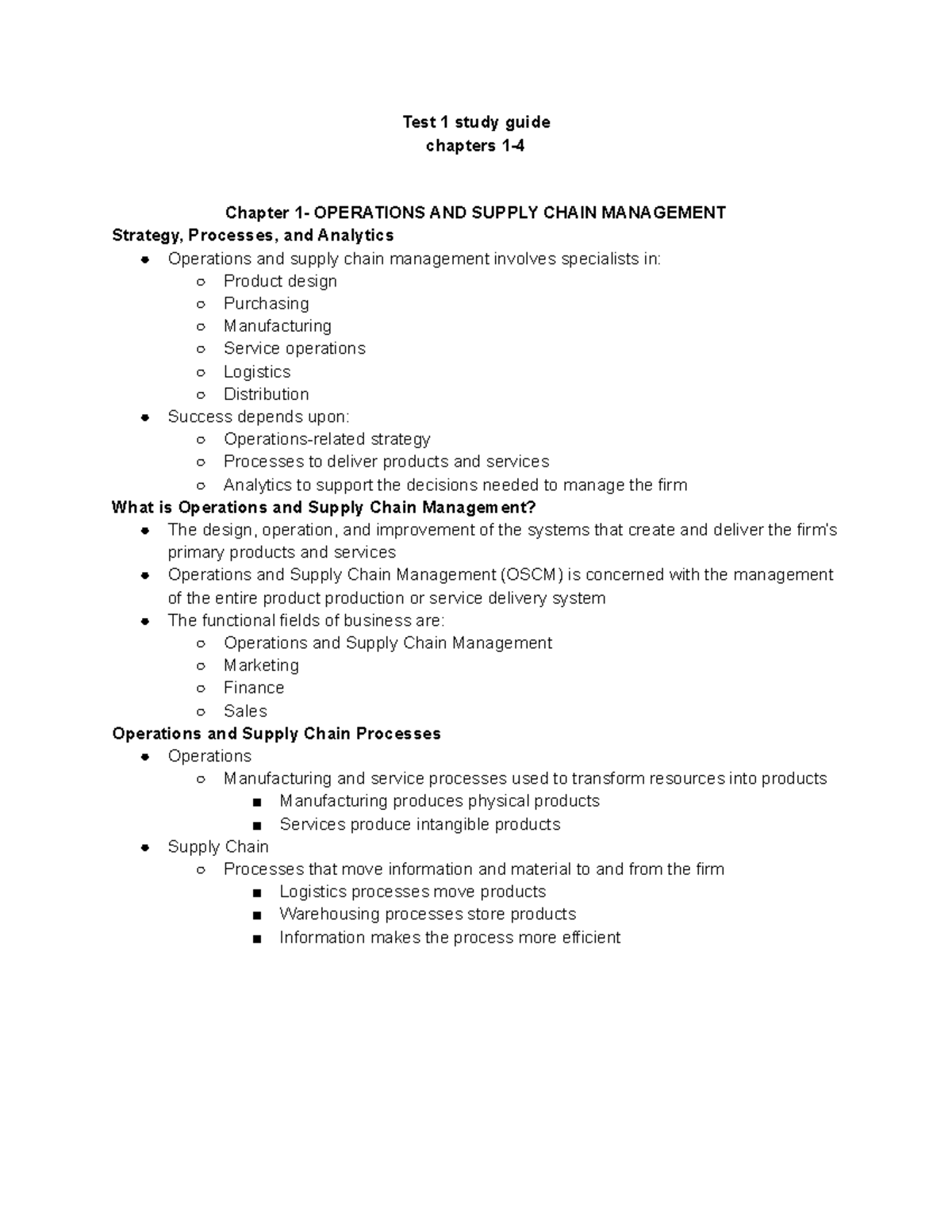POM Test 1 study guide - POM Test 1 - Test 1 study guide chapters 1 ...