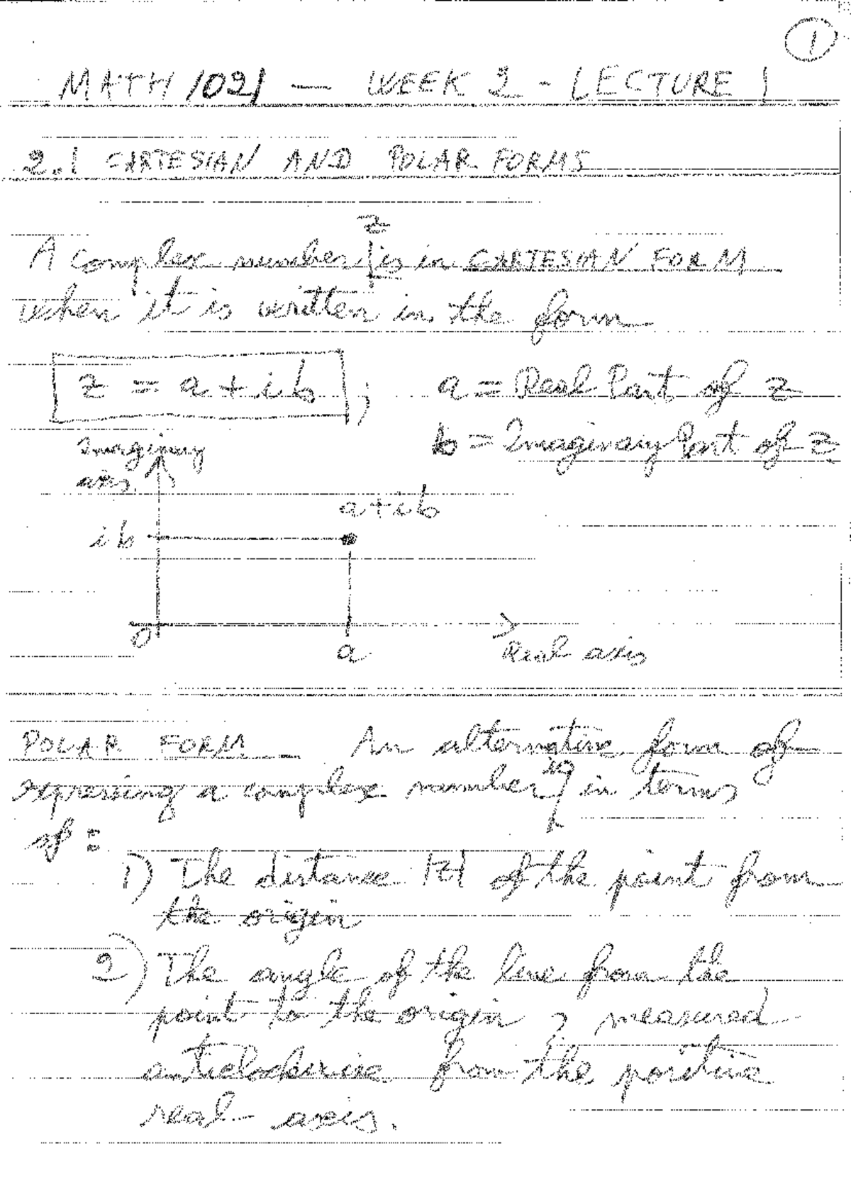 FV-W2L1 - lecture notes - MATH 1021 WEEK 2 LECTURE I 2 CARTESIAN AND ...