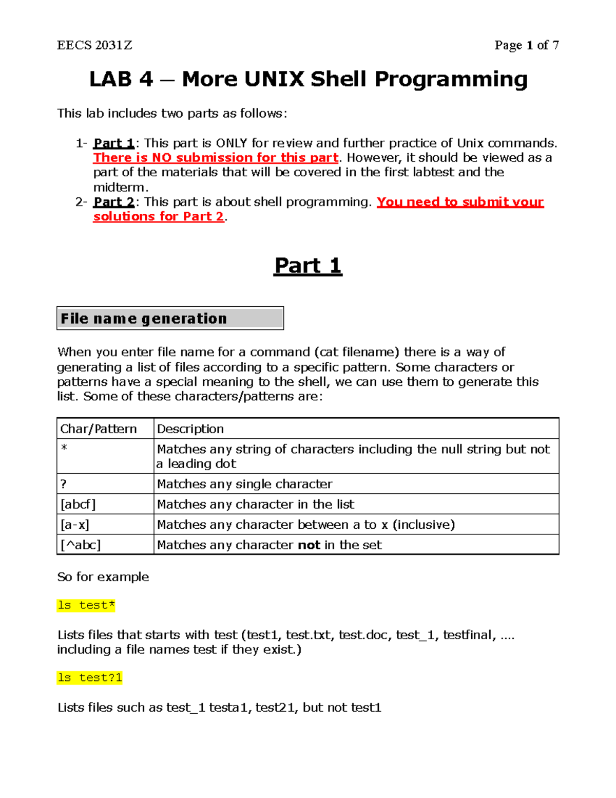 Lab 4 - Labs - LAB 4 ─ More UNIX Shell Programming This Lab Includes ...