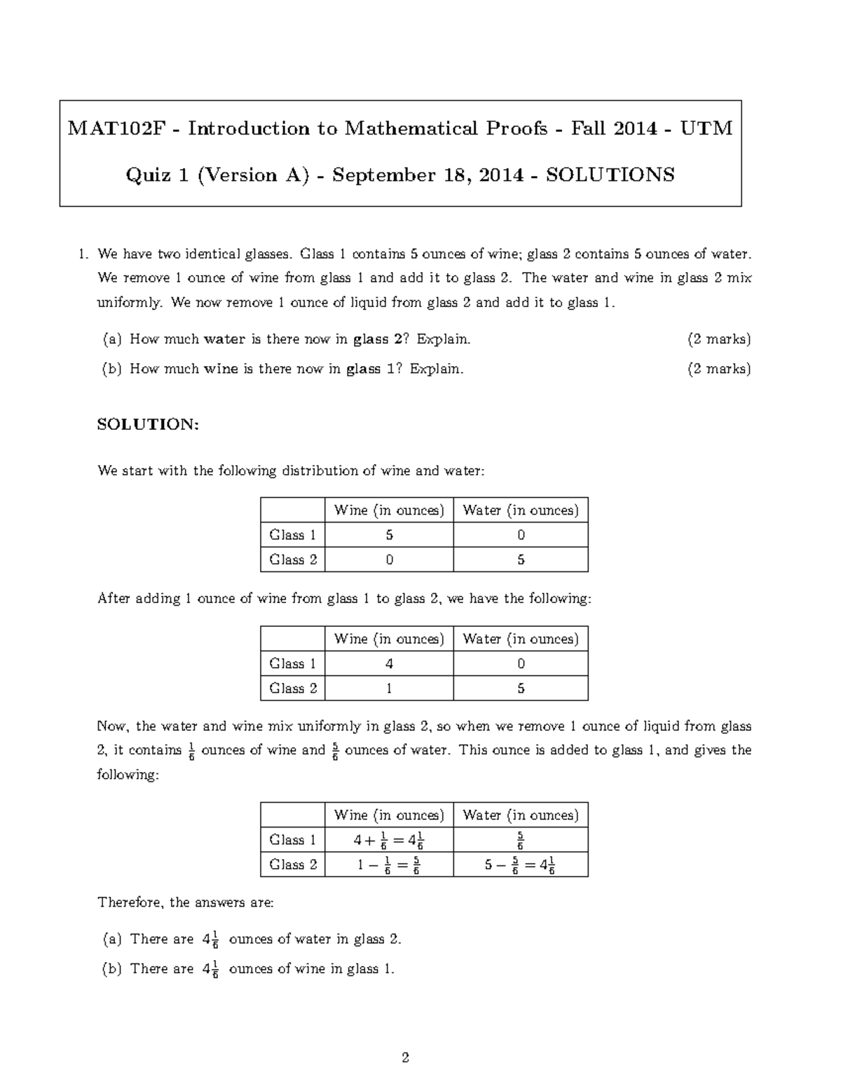 Quiz1A-sol - Des - MAT102F - Introduction To Mathematical Proofs - Fall ...