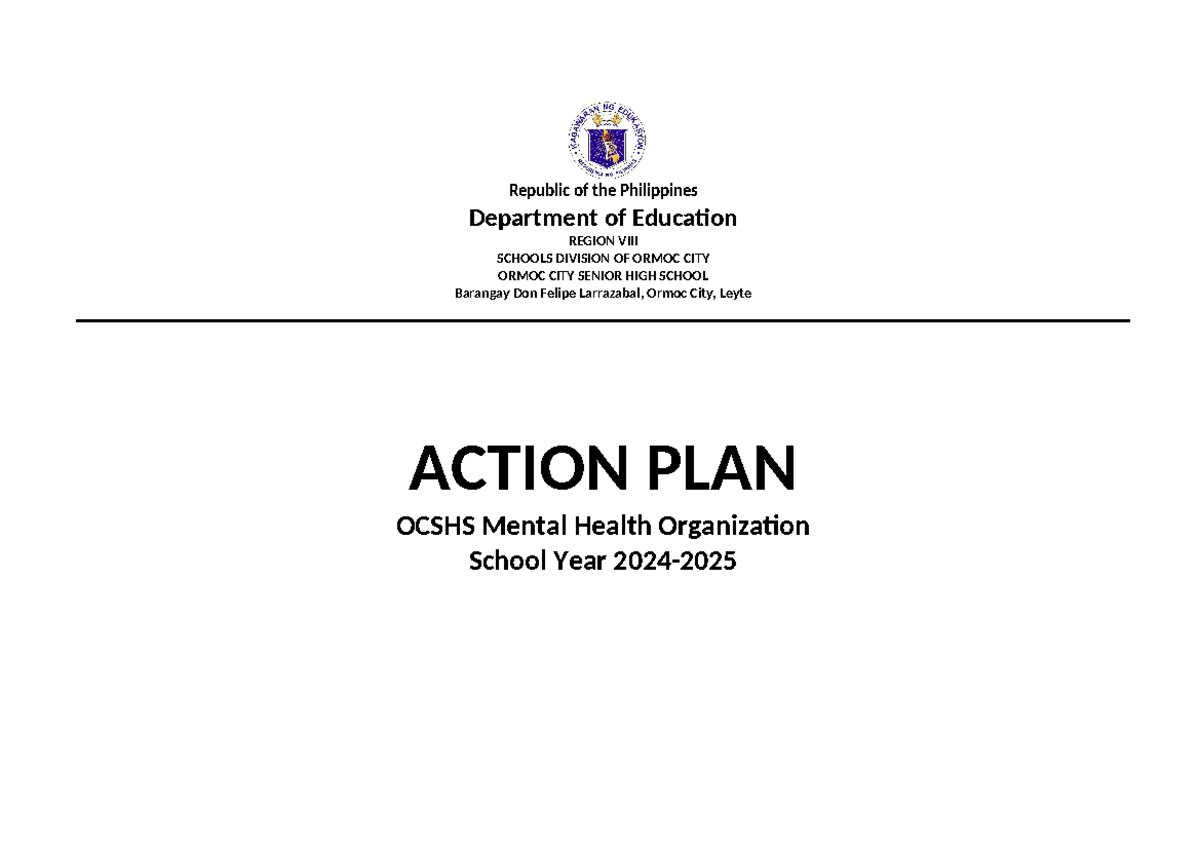 MHO Action Plan - sample for organizations plan - Republic of the ...