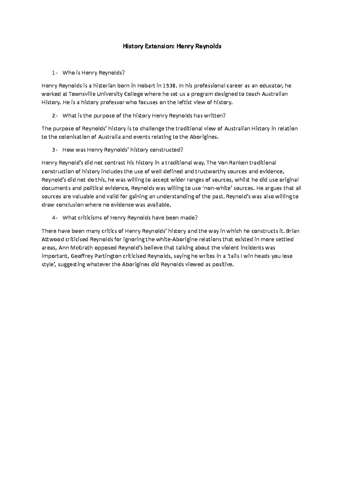 History Extension - Henry Reynolds - History Extension: Henry Reynolds ...