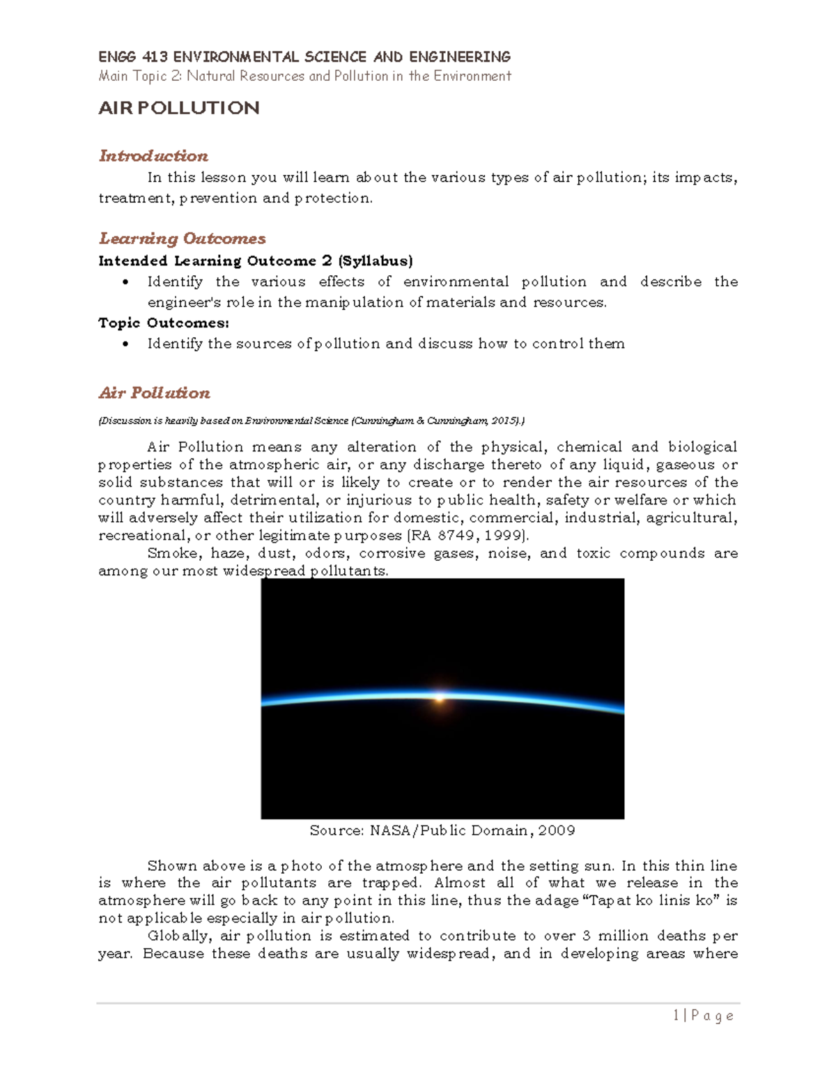 Lecture for Air Pollution - Main Topic 2: Natural Resources and ...