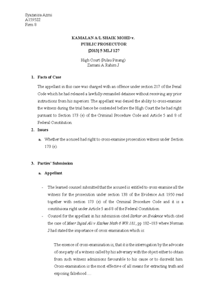 Case Review CPC - tutorial - Criminal Procedure I - UKM - Studocu