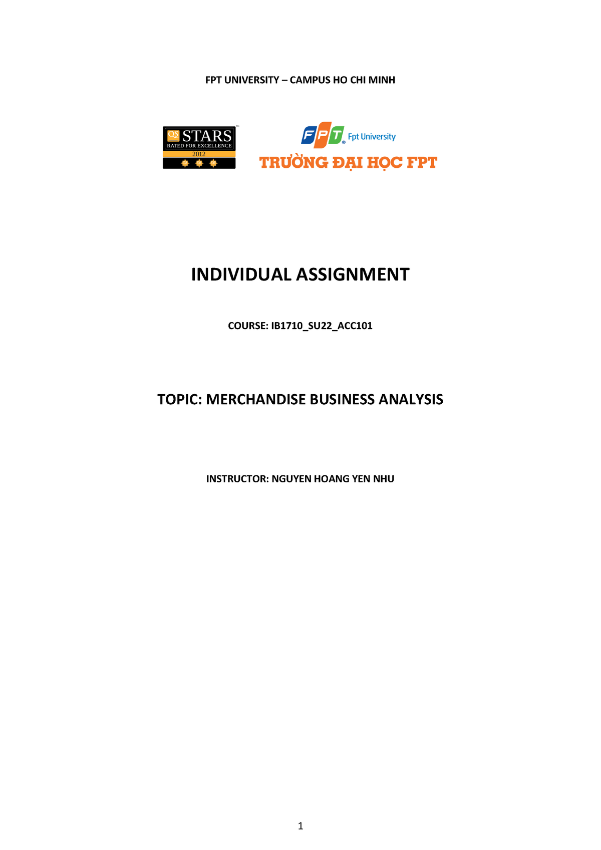 ACC101 Individual Assignment - ####### FPT UNIVERSITY – CAMPUS HO CHI ...