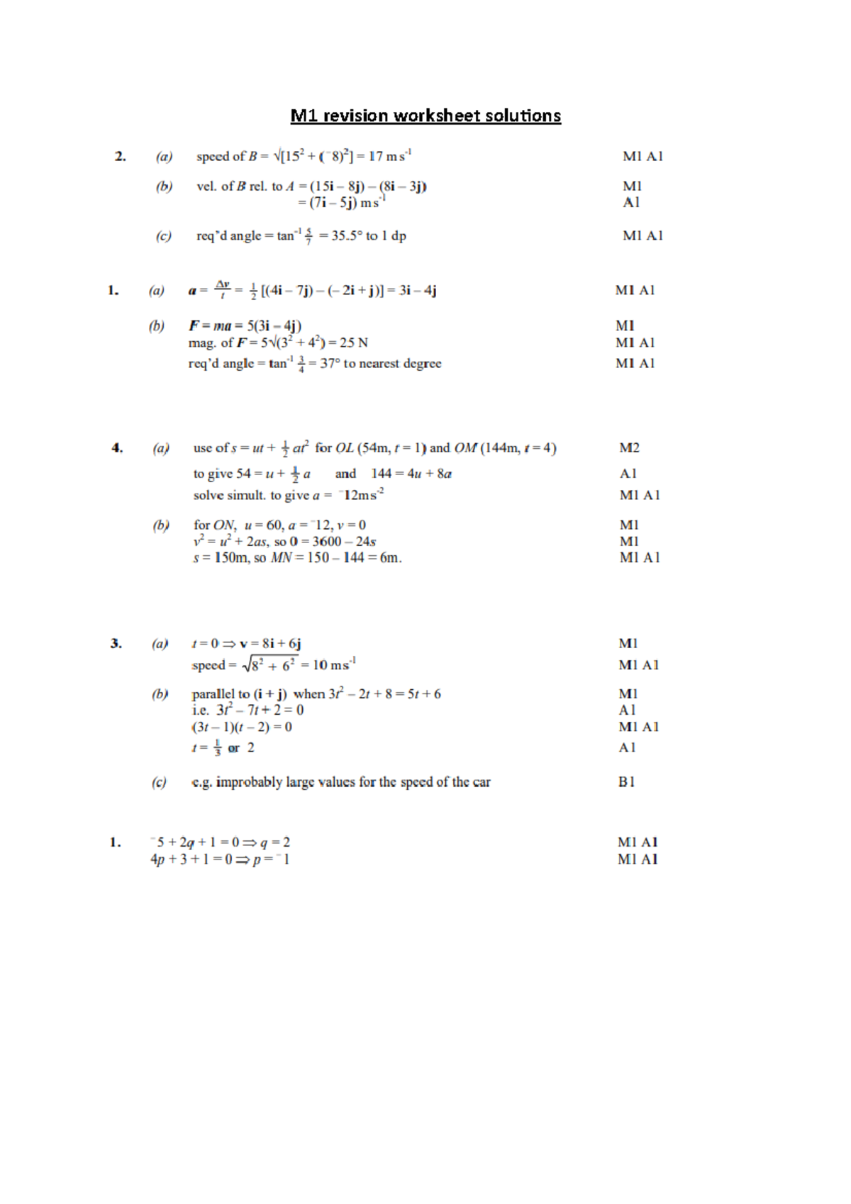 M1 revision worksheet solutions - Civil Engineering - 3. 2. 2. - Studocu