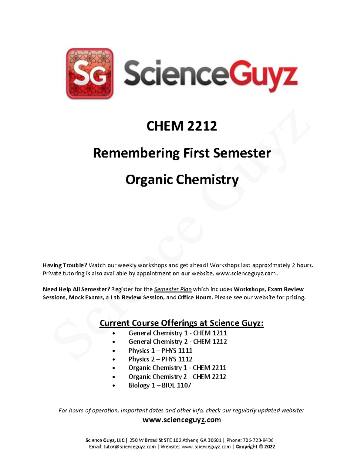 Promo CHEM 2211 Review Science Guyz, LLC 250 W Broad St STE 102
