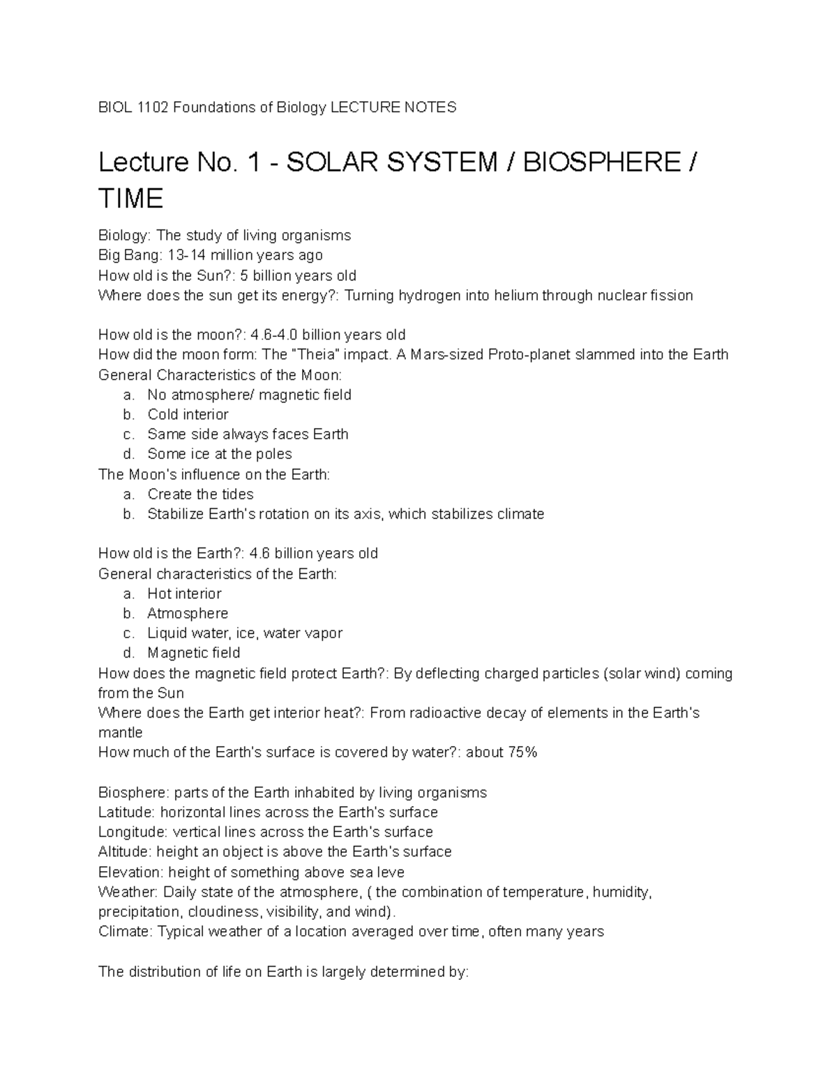 BIOL 1102 Foundations of Biology Lecture Notes - BIOL 1102 Foundations ...