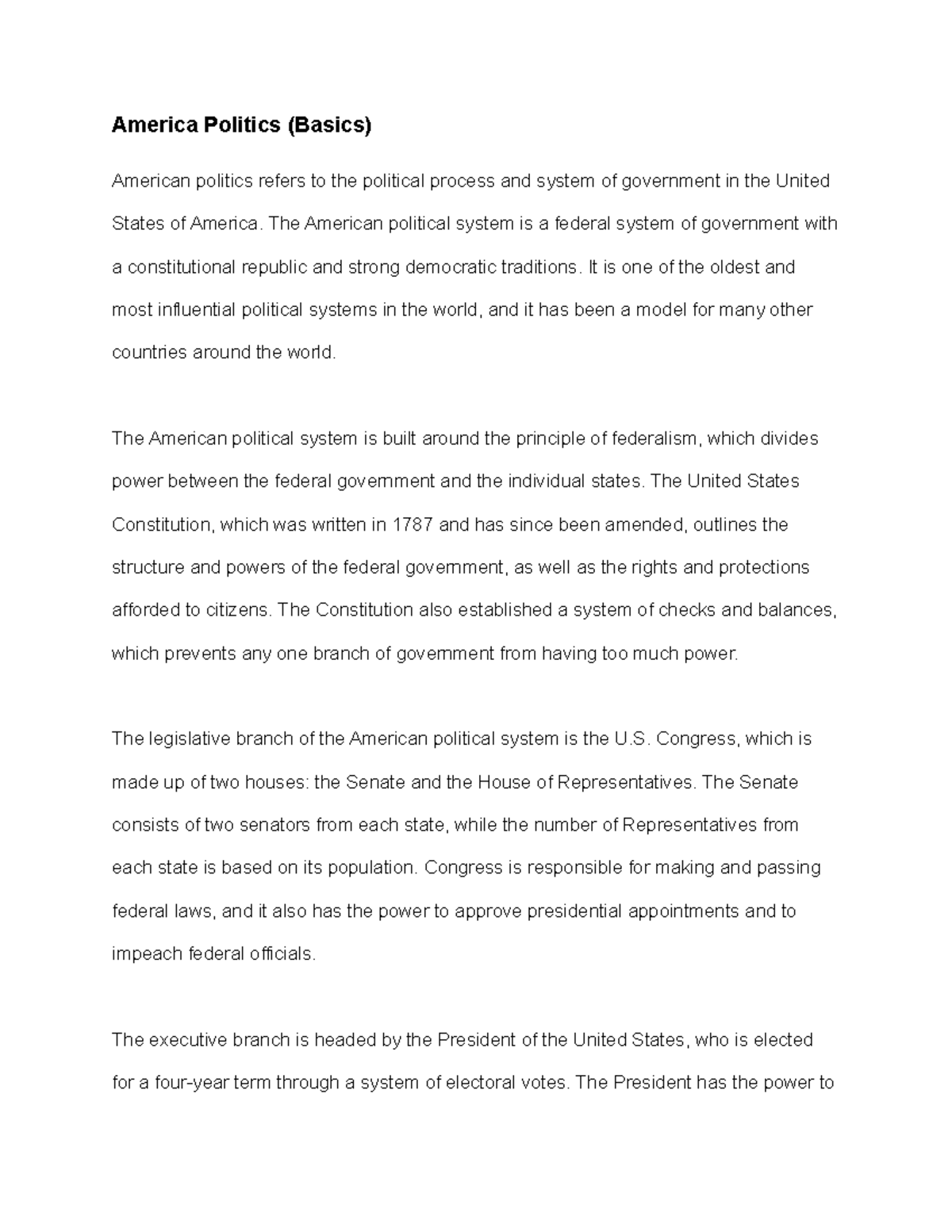 America Politics Basics America Politics Basics American Politics