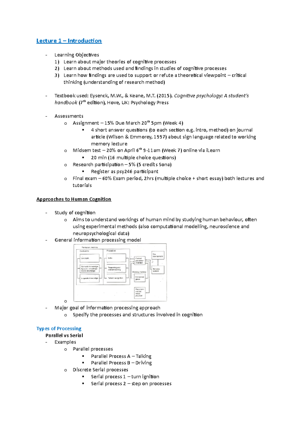 PSYU2246 Week 1 - lecture notes - Lecture 1 – Introduction - Learning ...