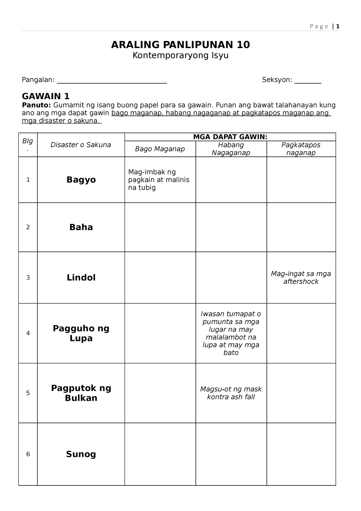 Activity AP10 - Kontemporayong Isyu - Page | 1 ARALING PANLIPUNAN 10 ...