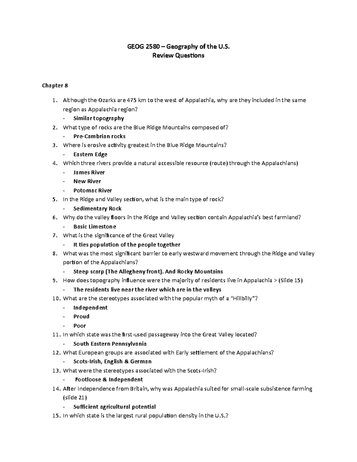 GEOG 2580 CH 8 Review Questions - GEOG 2580 Geography of the U. Review ...
