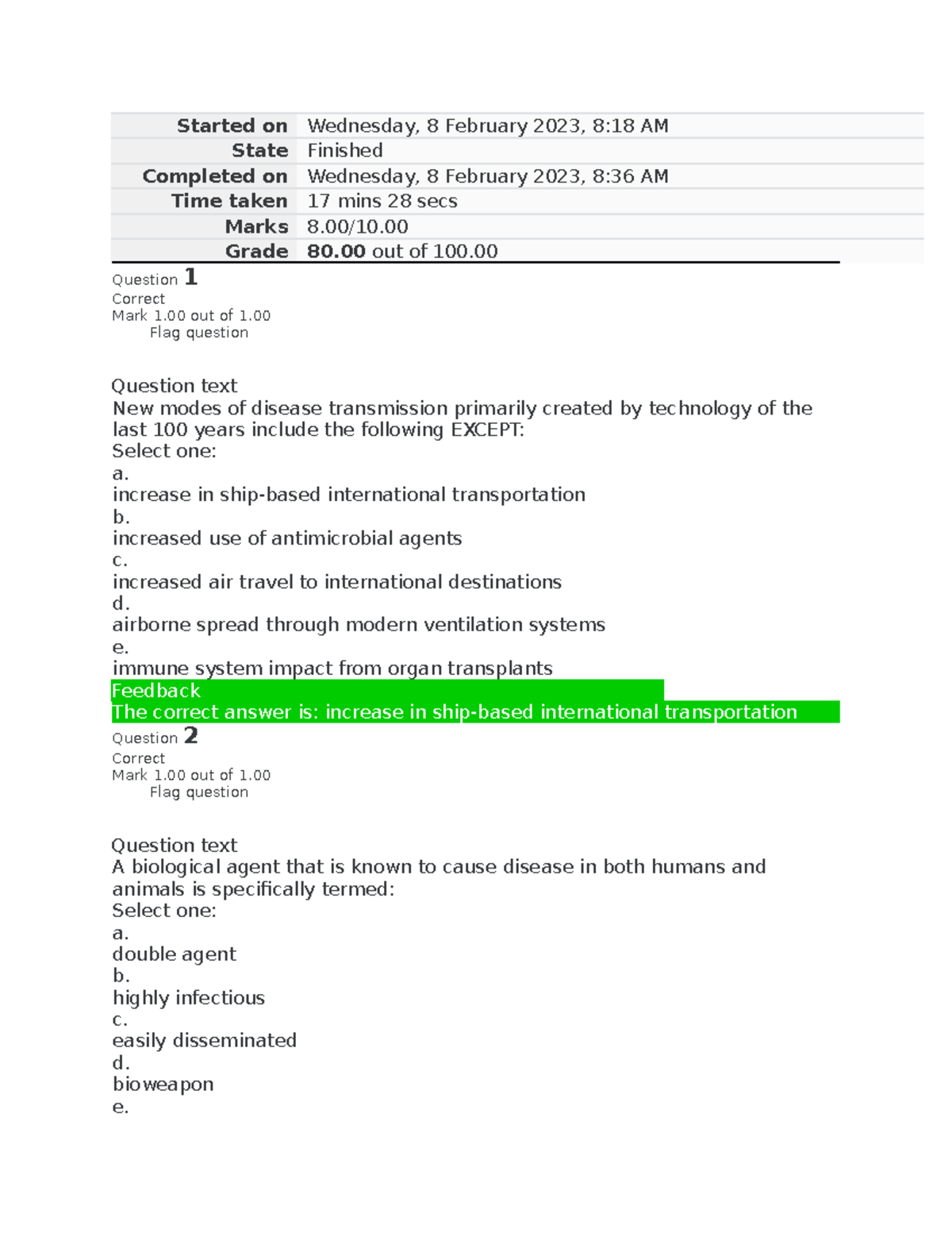 Document 2 self quiz - Started on Wednesday, 8 February 2023, 8:18 AM ...