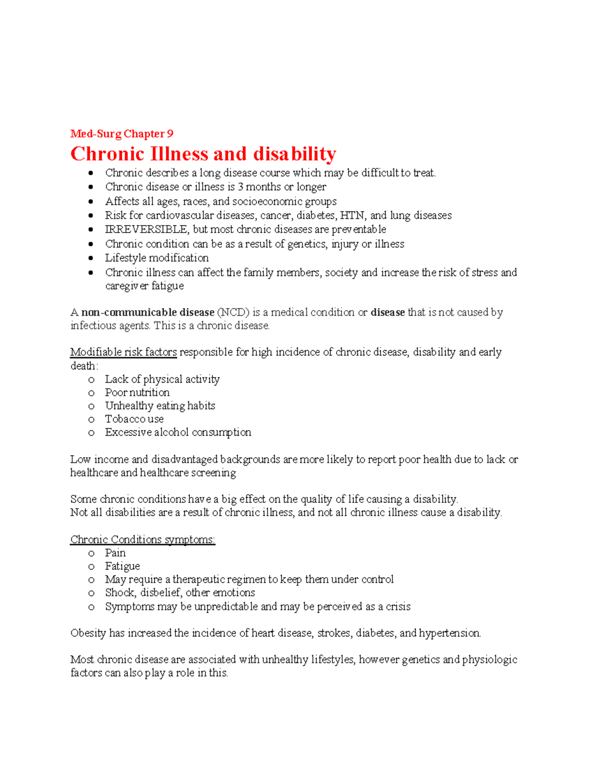 Med Surg Exam 1 Notes StuDocu