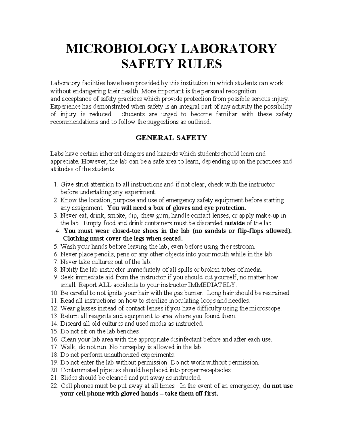 Microbiology Laboratory Safety Rules 0 - MICROBIOLOGY LABORATORY SAFETY ...