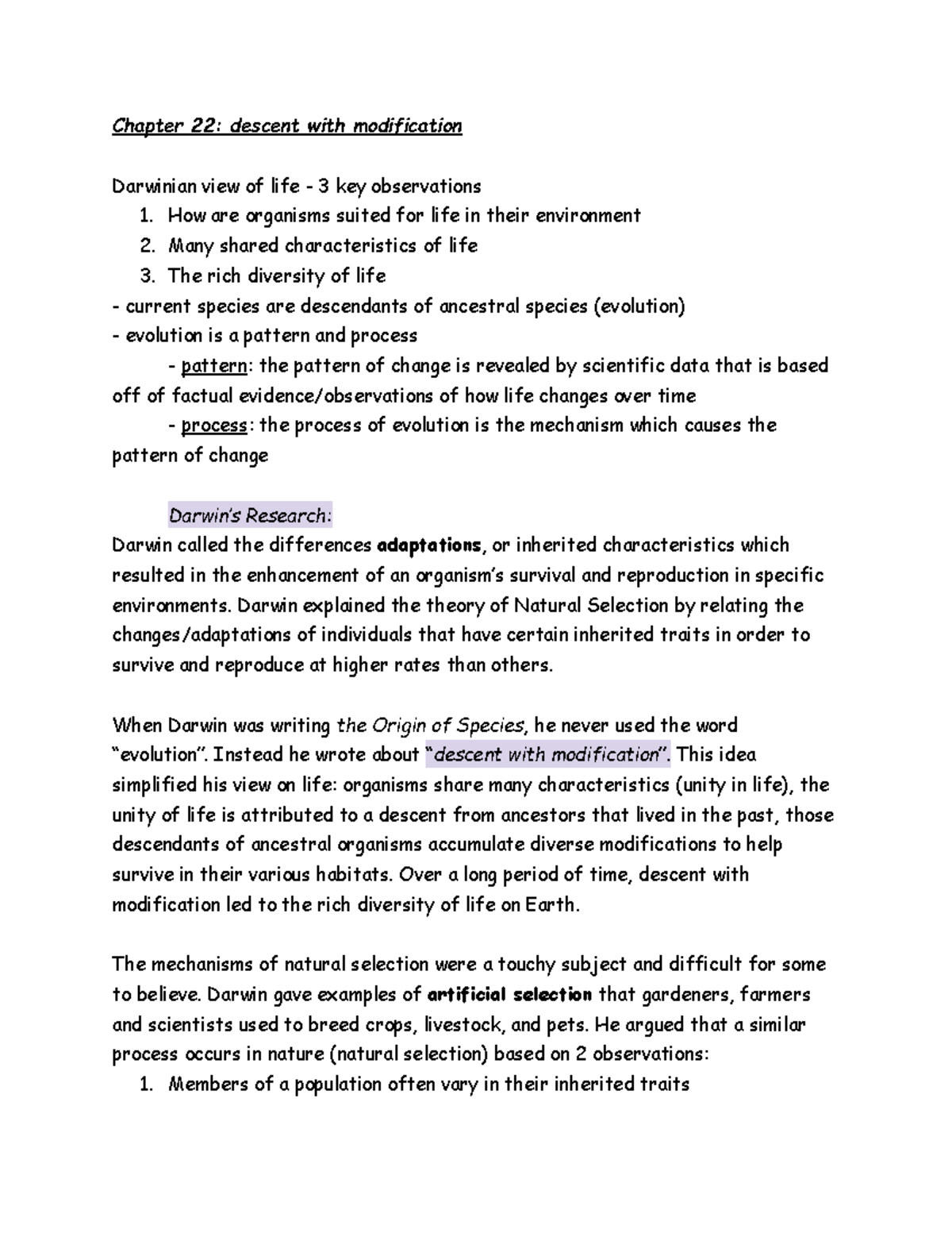 Bio notes 2 - Touches on information - Chapter 22: descent with ...