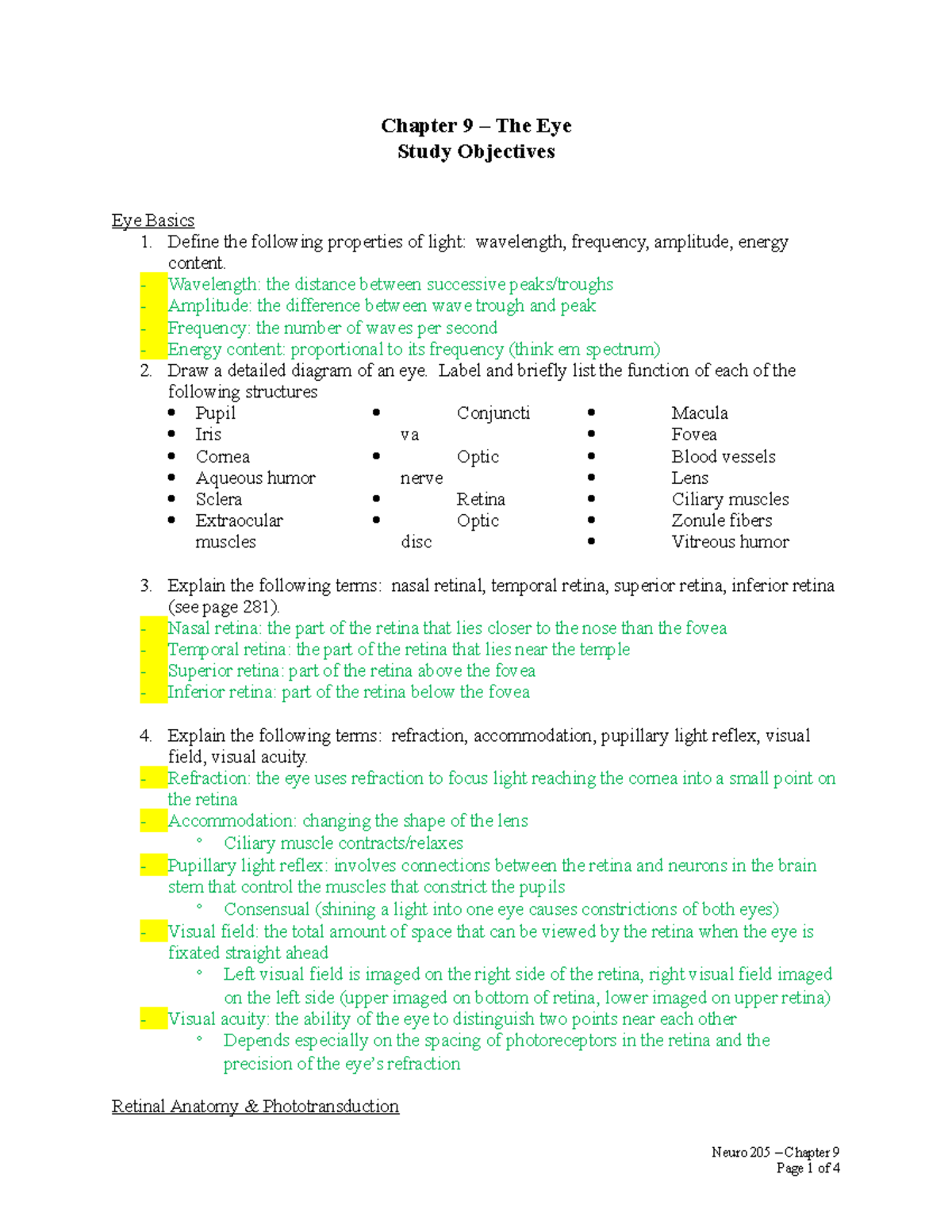 Chapter 9 study guide - Chapter 9 The Eye Study Objectives Eye Basics 1 ...