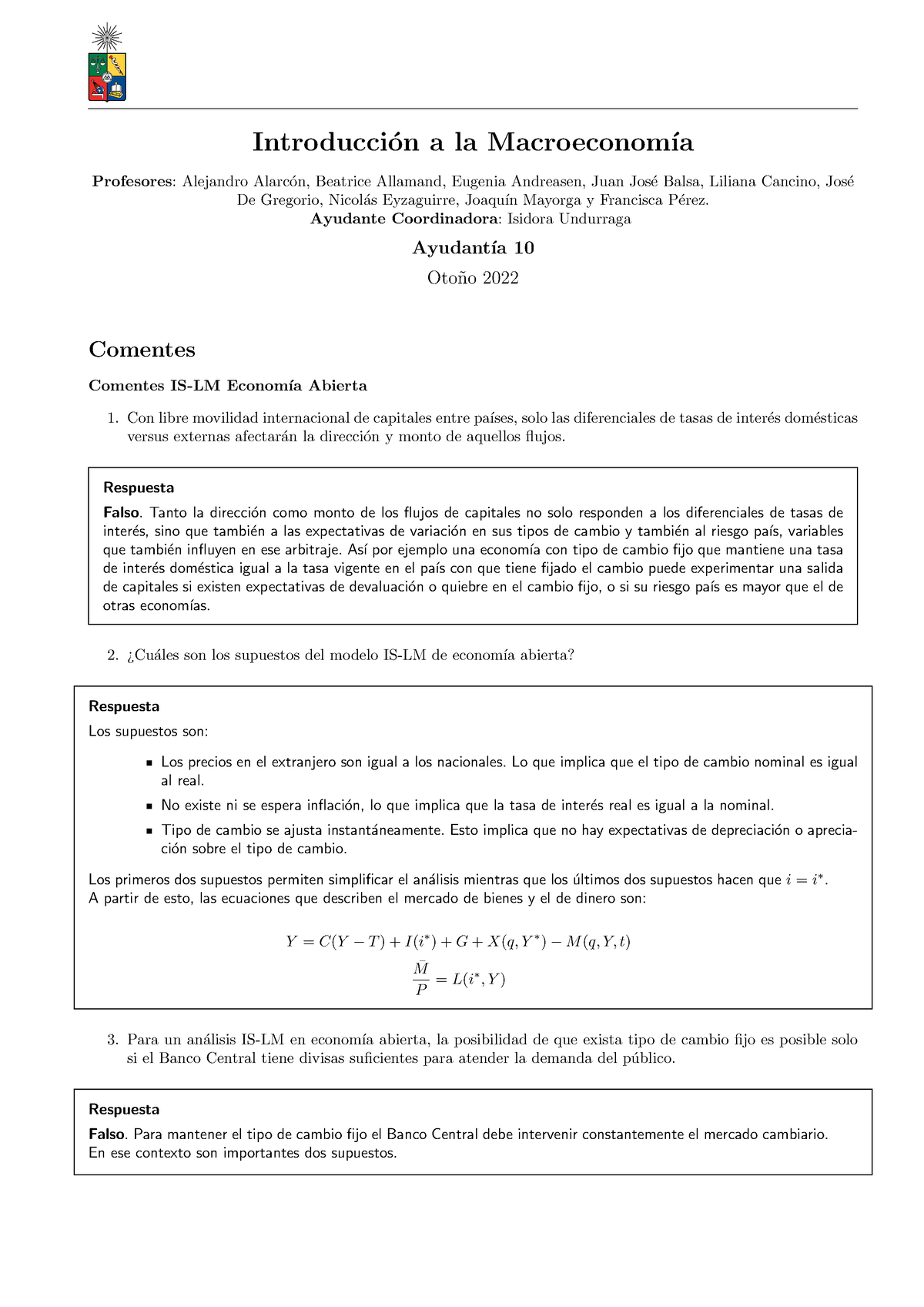 Ayudantia 10 Intro A Macro Pauta Vf - Introducci ́on A La Macroeconom ...