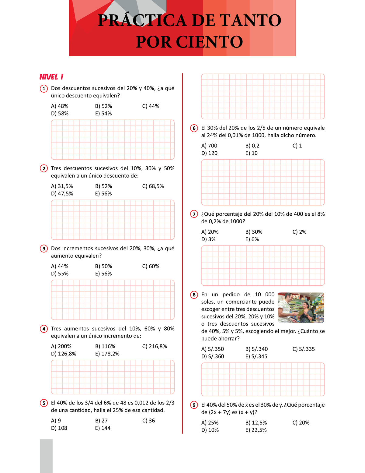 Ejercicios DEL Tanto POR Ciento - NIVEL 1 1 Dos Descuentos Sucesivos ...