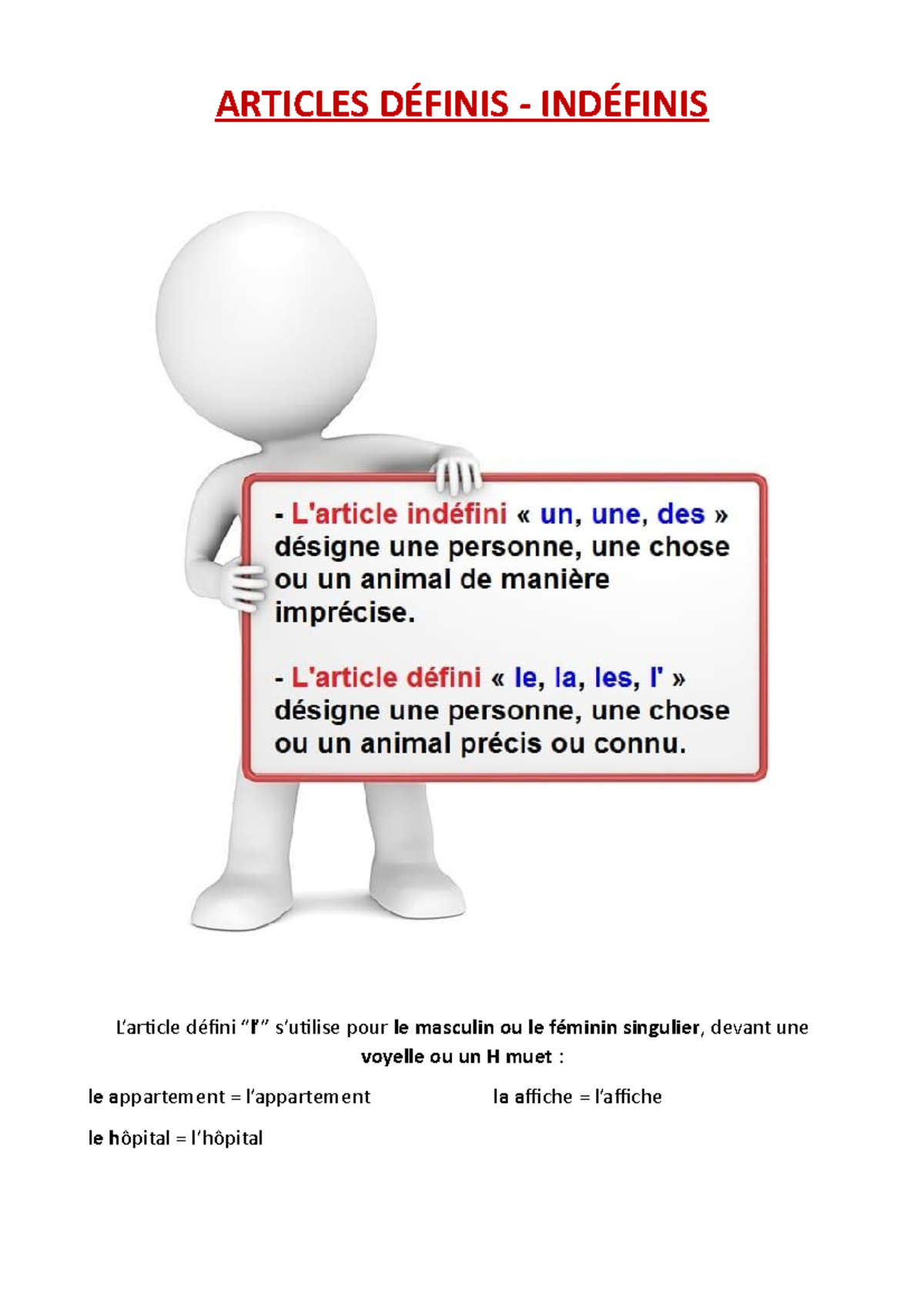 Articles définis - indéfinis - Introducción a las Finanzas - ARTICLES ...