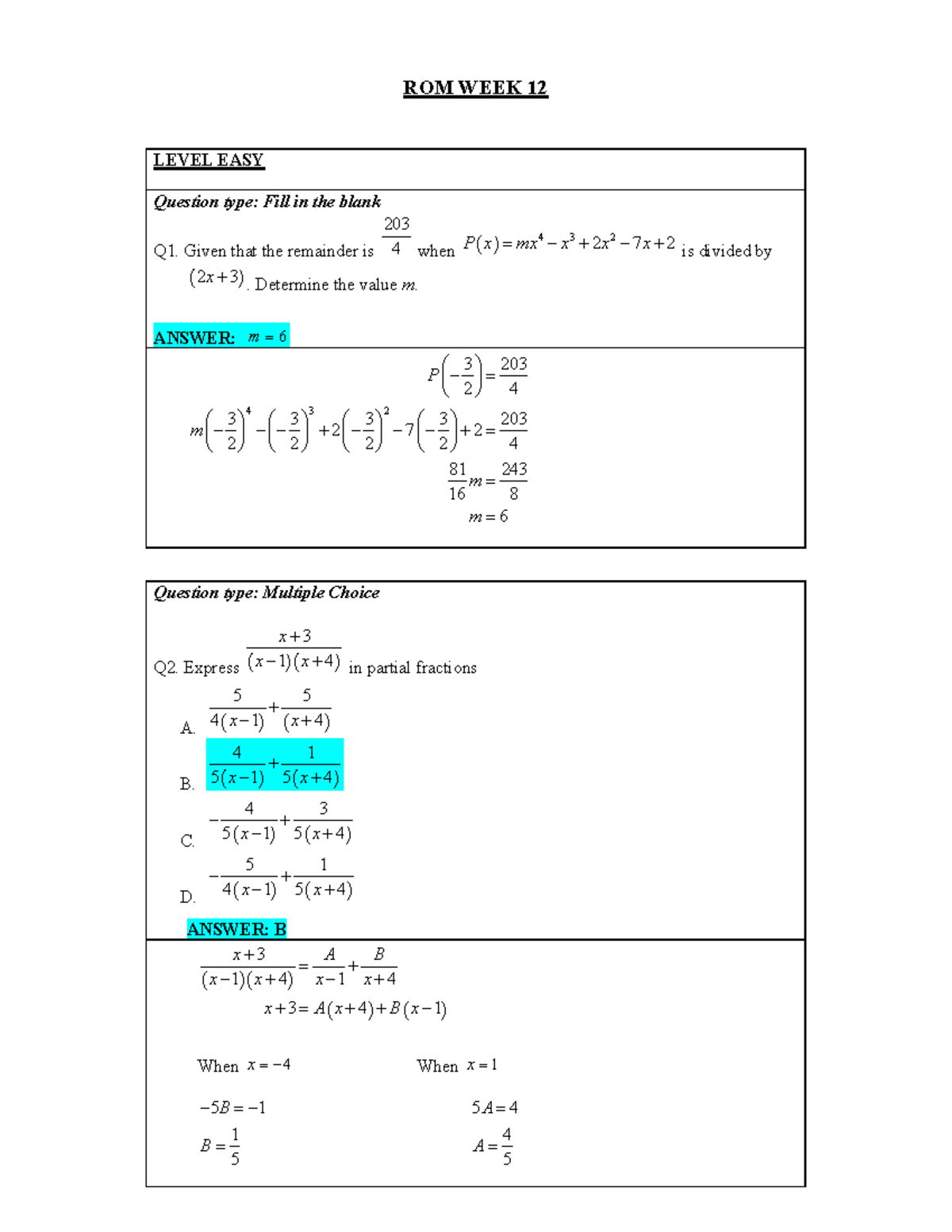 Skema ROM WEEK 12 - Answer for rom week 12 - ROM WEEK 12 LEVEL EASY ...