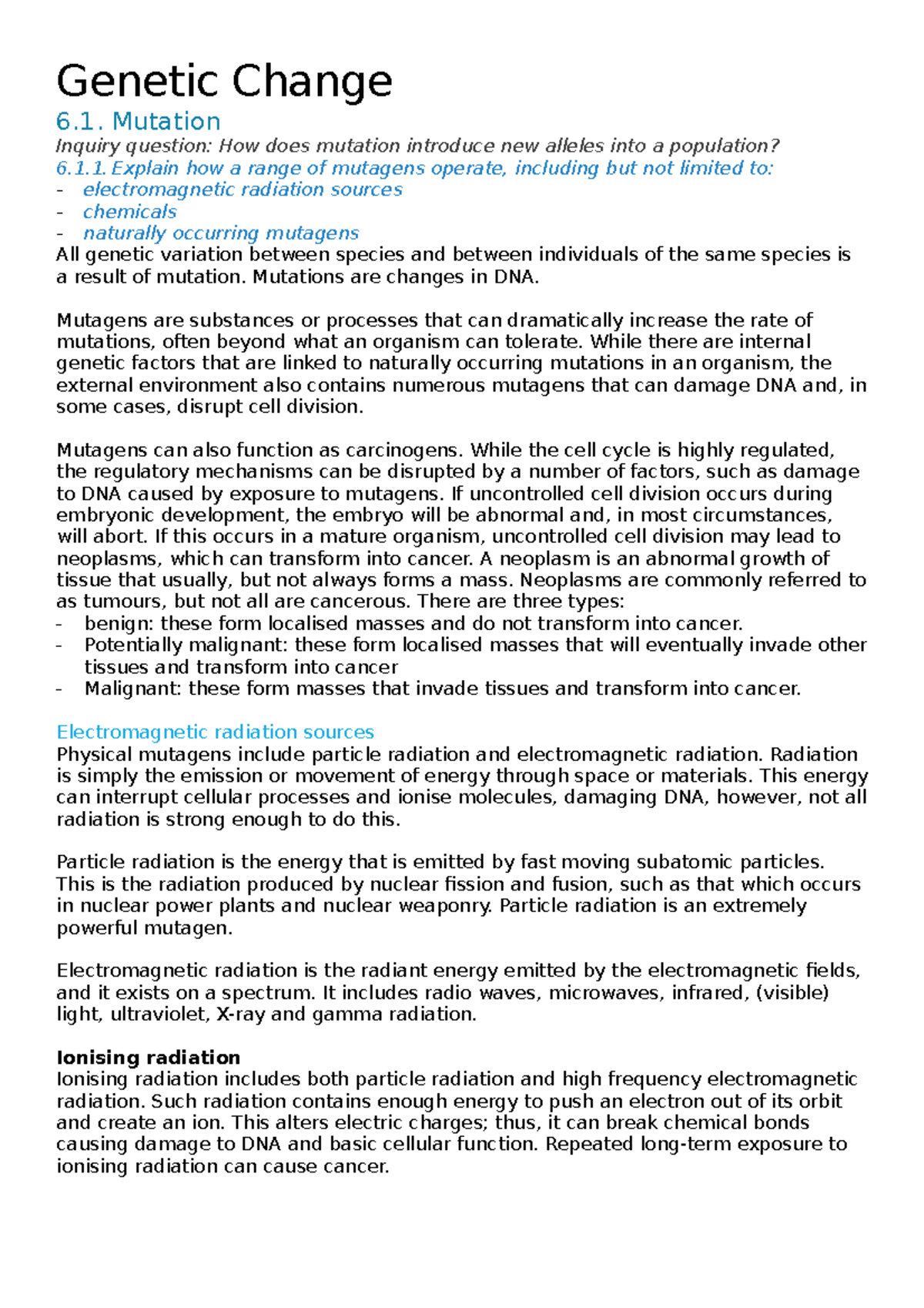 Genetic Change - Notes for Module 6 HSC - Genetic Change 6. Mutation ...