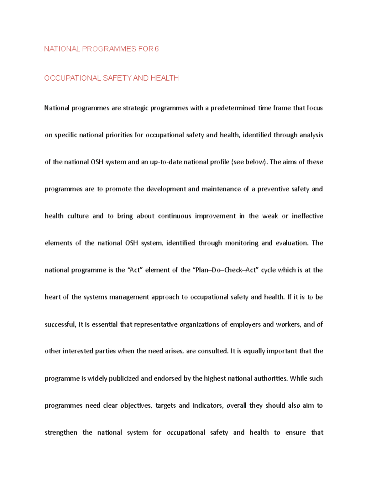 012 notes NATIONAL PROGRAMMES FOR 6 OCCUPATIONAL SAFETY AND HEALTH