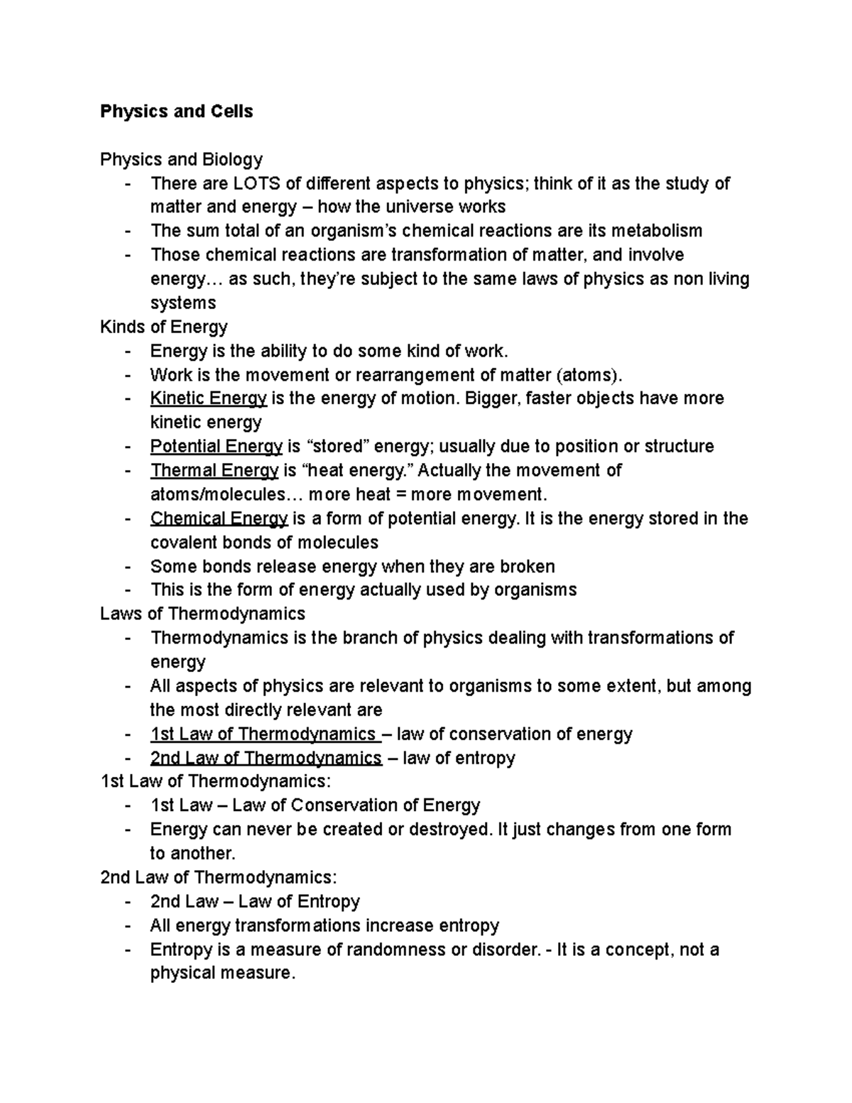 Bio 1 - Physics And Cells - Physics And Cells Physics And Biology ...