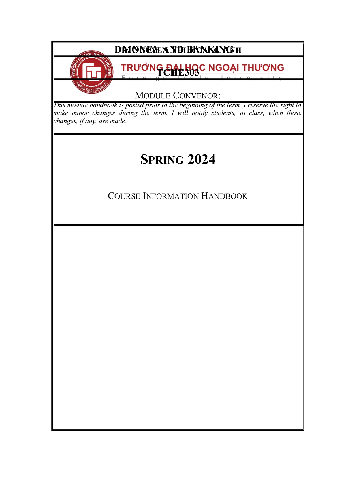 TCHE303 Module handbook Spring 2024 CLC SPRING 2024 COURSE