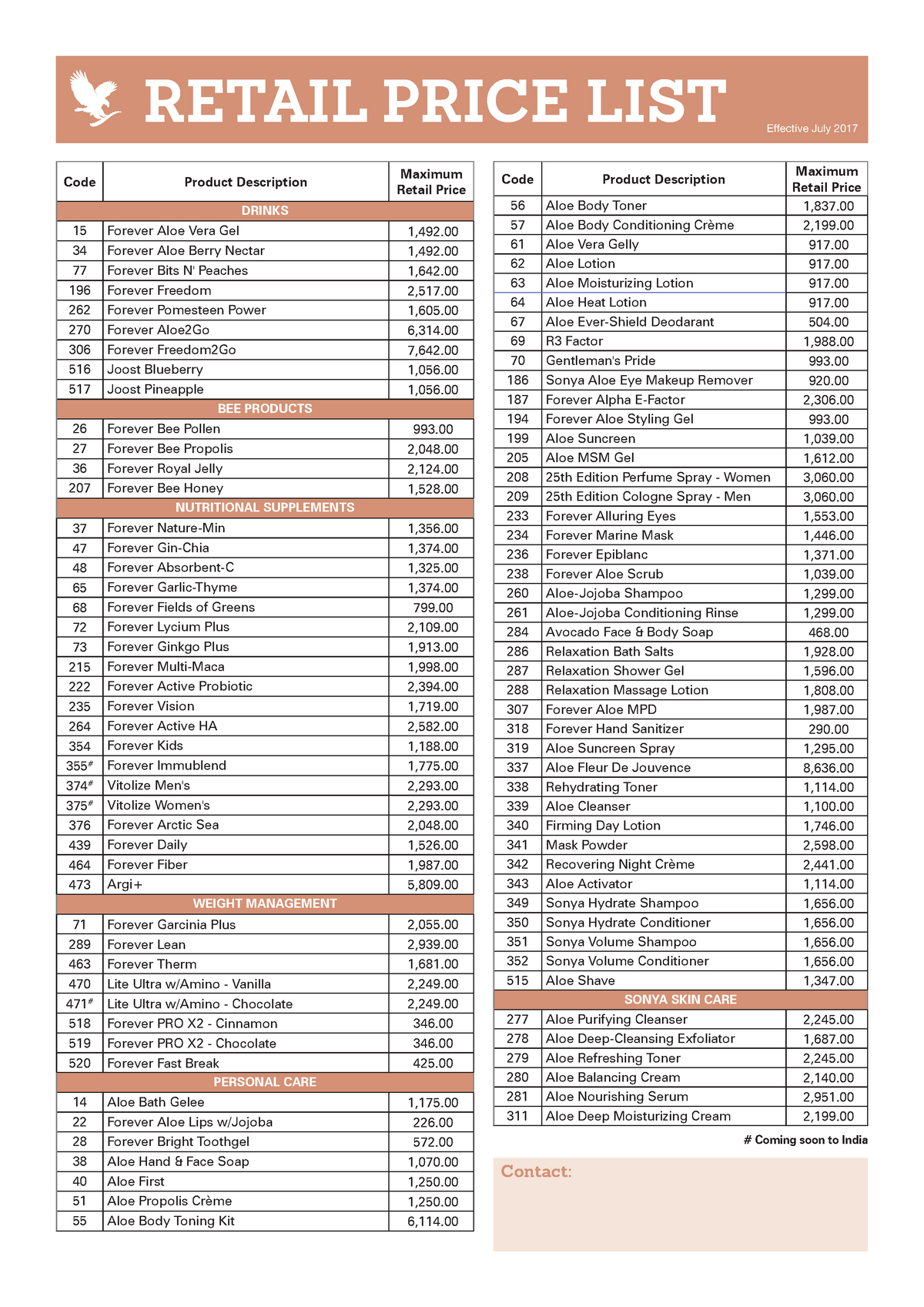 Retail Price List India July2017 - RETAIL PRICE LIST Code Product ...