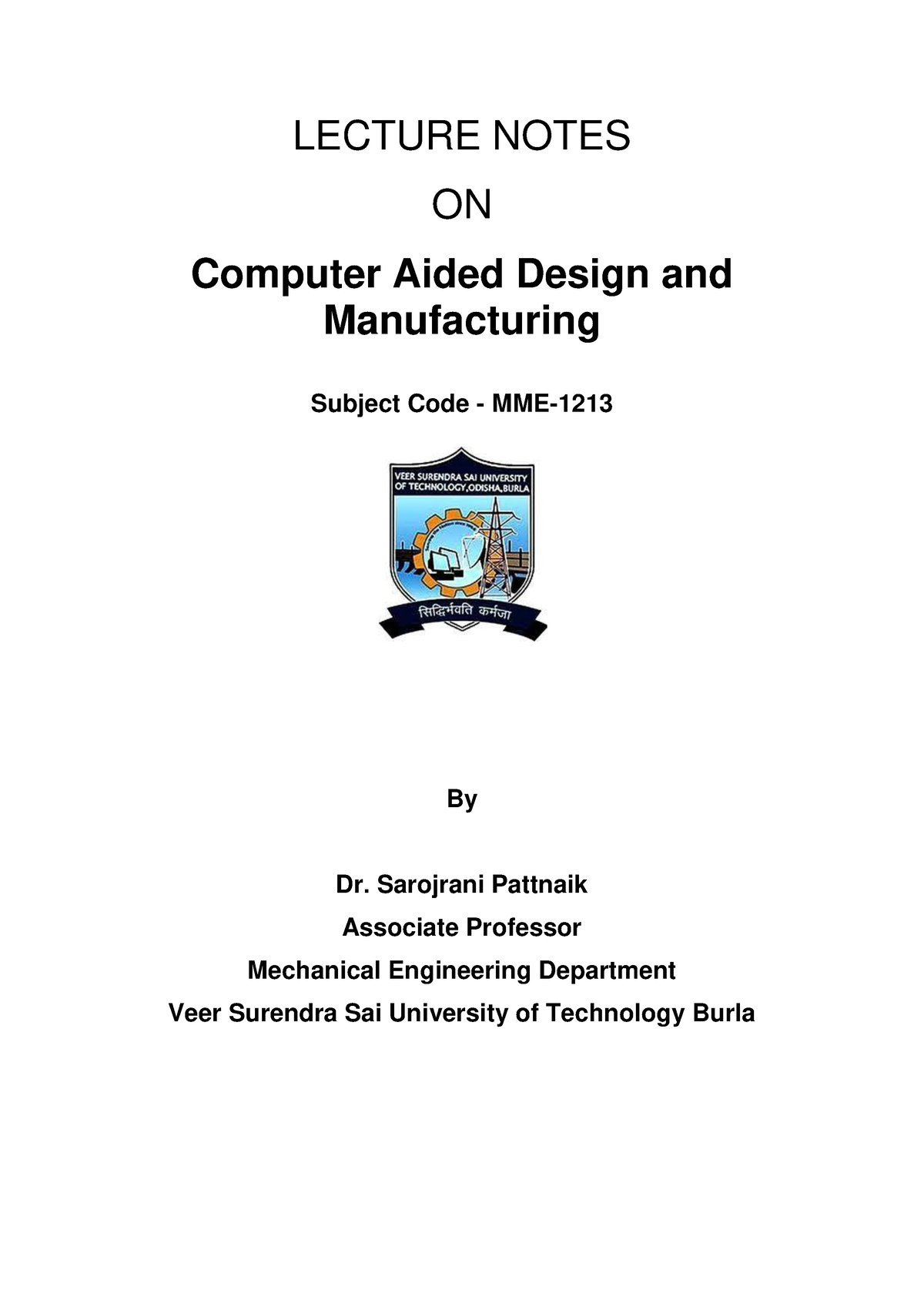 Lecture 1530947994 - CAD - LECTURE NOTES ON Computer Aided Design And ...