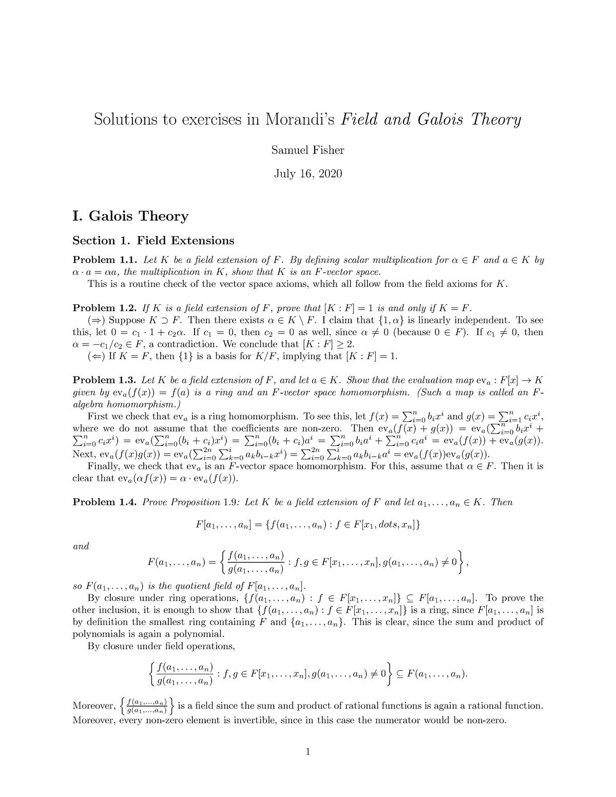 Field and Galois Theory Solutions - Patrick Morandi - Solutions to ...