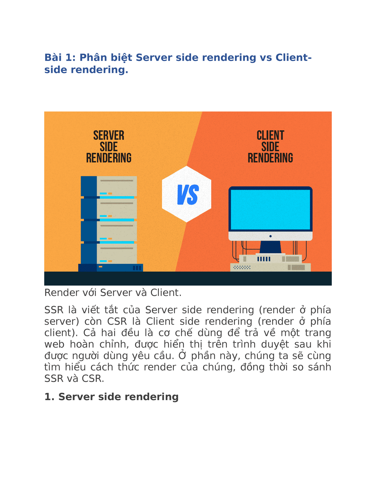 Bài 2 - Lecture Notes 7 - Bài 1: Phân Biệt Server Side Rendering Vs ...