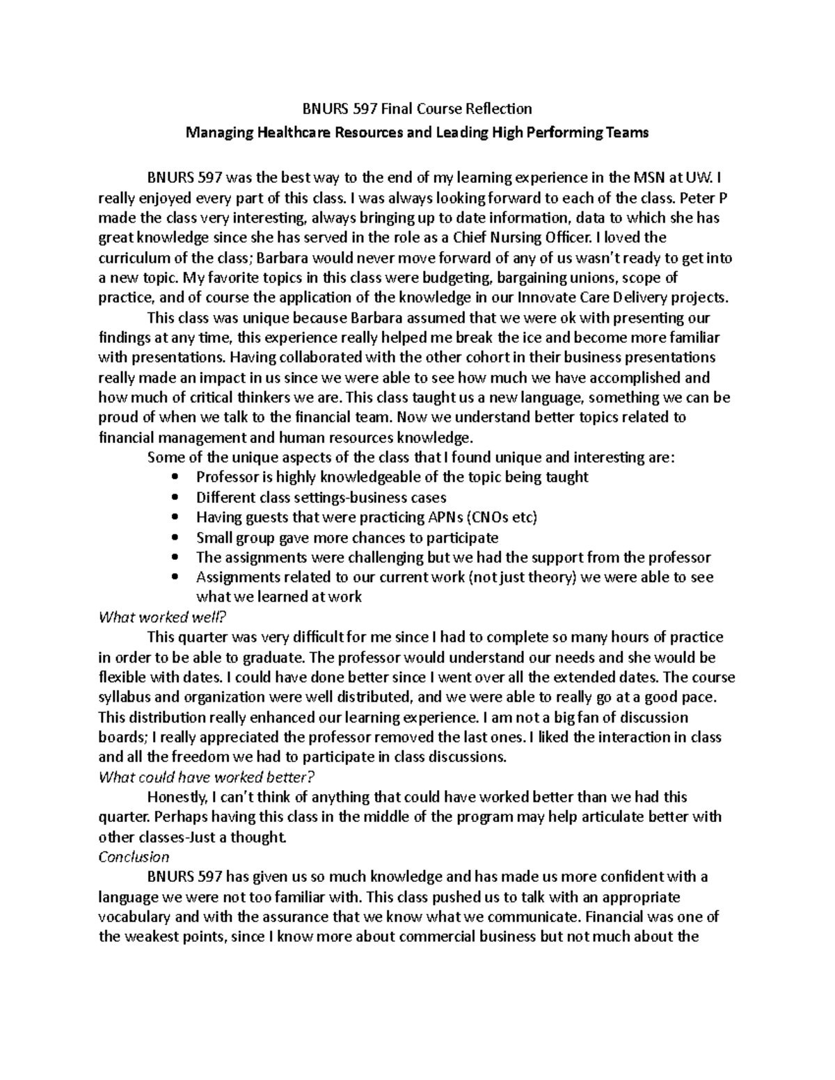 Bnurs 597 Final Course Reflection - BNURS 597 Final Course Reflection ...