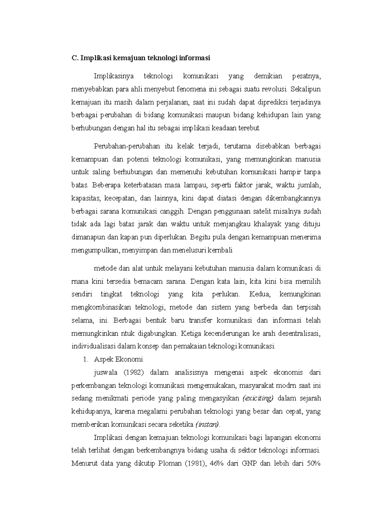 Implikasi - Notes - C. Implikasi Kemajuan Teknologi Informasi ...