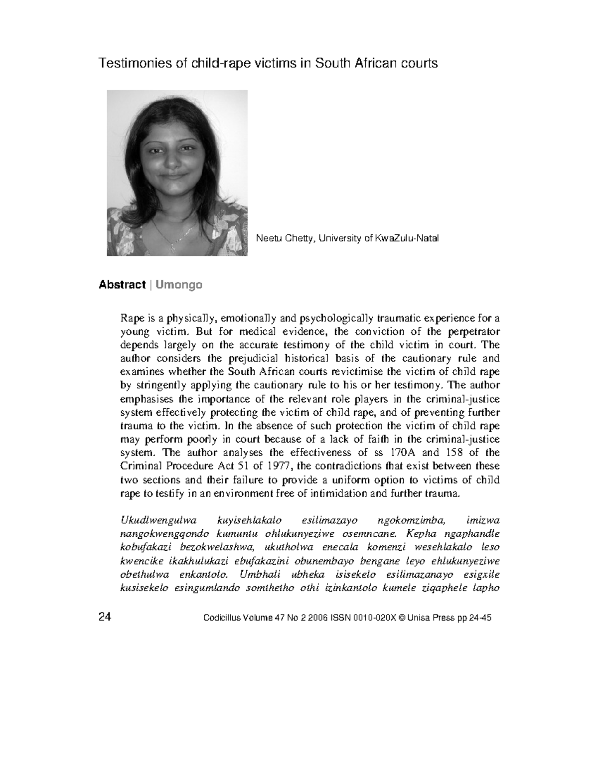 Chetty 2006 testimonies of child rape victims in south african courts ...