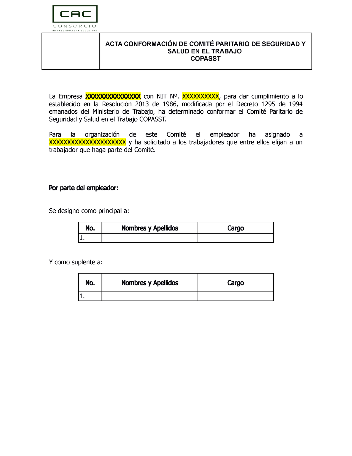 ACTA Conformación DEL Copasst - SALUD EN EL TRABAJO COPASST La Empresa ...