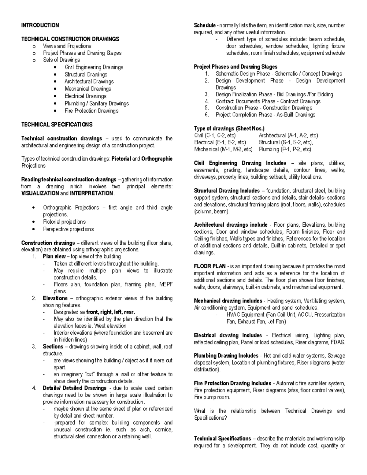 QS- Module-1 - notes - INTRODUCTION TECHNICAL CONSTRUCTION DRAWINGS o ...