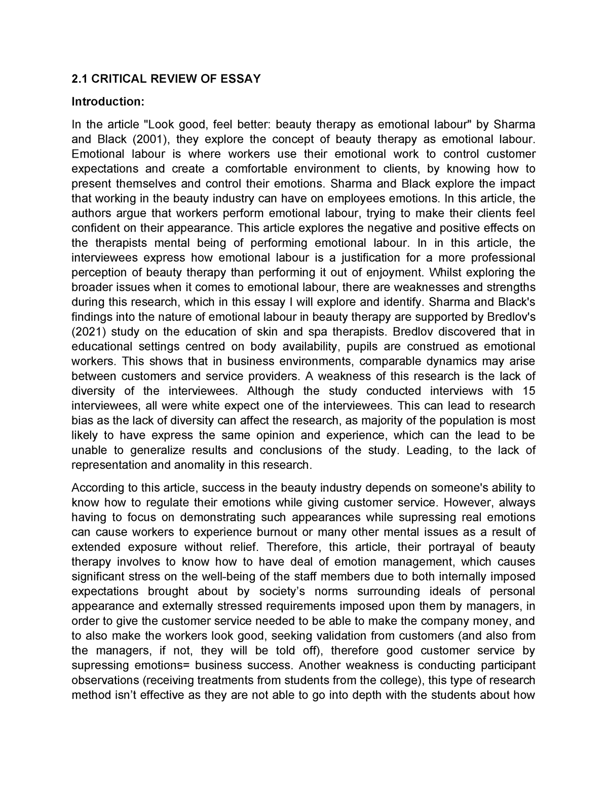 Biology essay - criminology - 2 CRITICAL REVIEW OF ESSAY Introduction ...